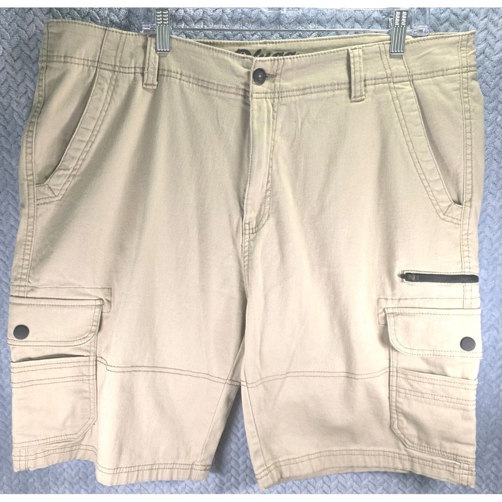 Plugg Mens Tan Khaki Cargo Shorts Size 38 Cotton Multi Pocket Utility Casual